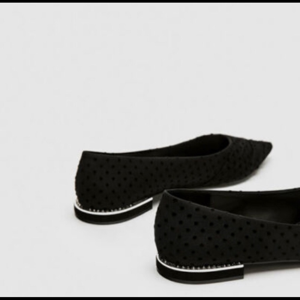 Zara black pointy mesh dot rhinestone flats shoes - Picture 2 of 4
